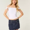 Mini gonna-pantalone in denim a quadri lavaggio scuro a vita bassa con tasche