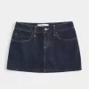 Mini gonna-pantalone in denim a quadri lavaggio scuro a vita bassa con tasche