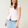 Mini gonna-pantalone in denim a righe a vita bassa