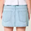 Mini gonna-pantalone in denim a righe a vita bassa