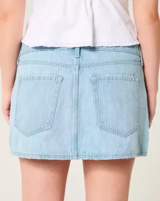 Mini gonna-pantalone in denim a righe a vita bassa