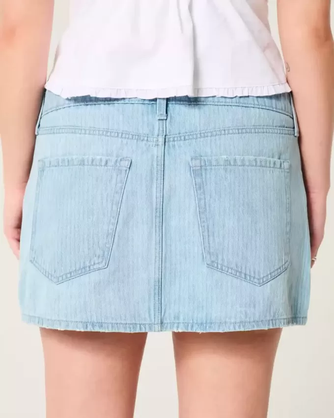 Mini gonna-pantalone in denim a righe a vita bassa