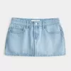 Mini gonna-pantalone in denim a righe a vita bassa