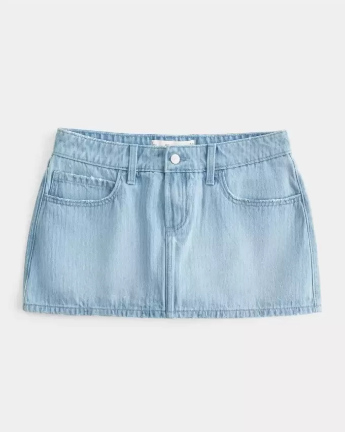 Mini gonna-pantalone in denim a righe a vita bassa