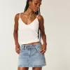 Mini gonna-pantalone in denim a vita bassa