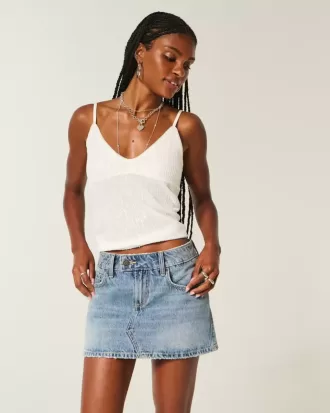 Mini gonna-pantalone in denim a vita bassa