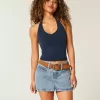Mini gonna-pantalone in denim a vita bassa