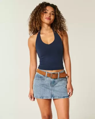 Mini gonna-pantalone in denim a vita bassa
