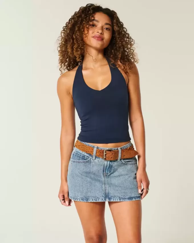 Mini gonna-pantalone in denim a vita bassa