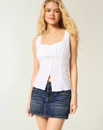 Mini gonna-pantalone in denim a vita bassa