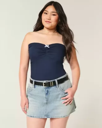 Mini gonna-pantalone in denim a vita bassa