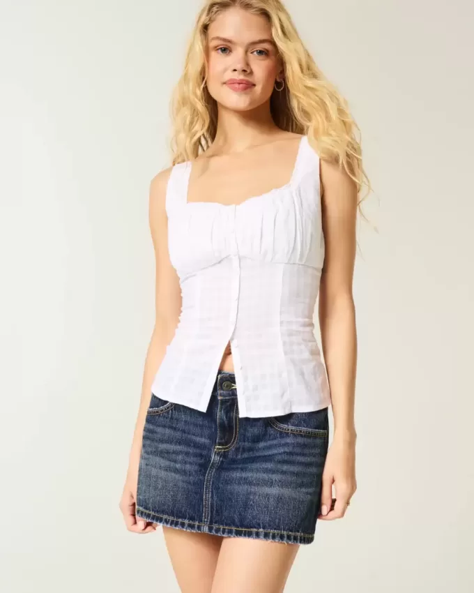 Mini gonna-pantalone in denim a vita bassa
