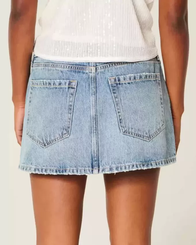 Mini gonna-pantalone in denim a vita bassa