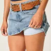 Mini gonna-pantalone in denim a vita bassa