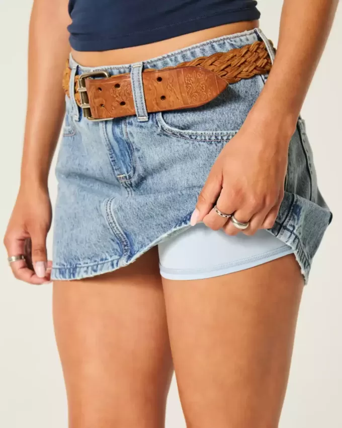 Mini gonna-pantalone in denim a vita bassa