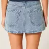 Mini gonna-pantalone in denim a vita bassa