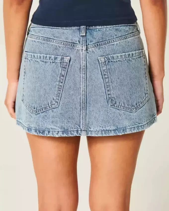Mini gonna-pantalone in denim a vita bassa
