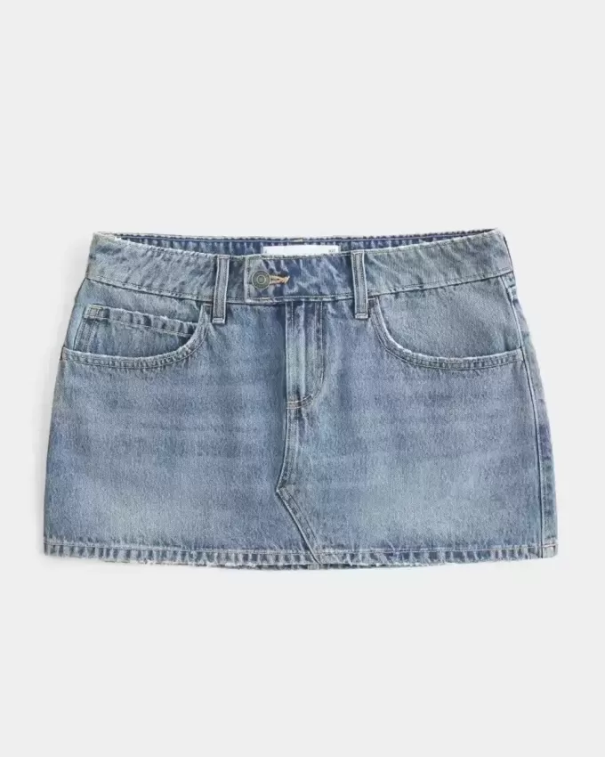 Mini gonna-pantalone in denim a vita bassa