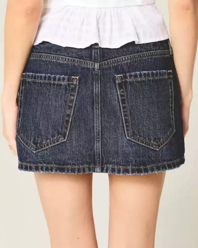 Mini gonna-pantalone in denim a vita bassa