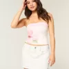 Mini gonna-pantalone in denim bianco a vita bassa