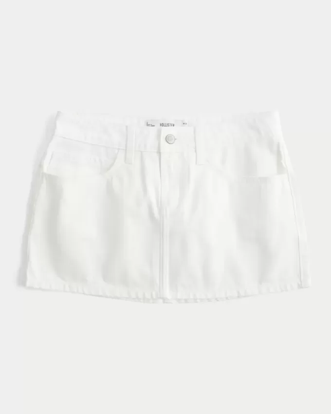 Mini gonna-pantalone in denim bianco a vita bassa