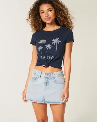 Mini gonna-pantalone in denim chiaro a vita bassa