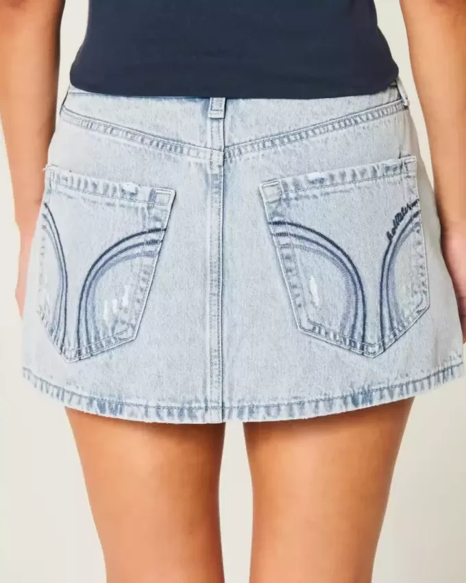 Mini gonna-pantalone in denim chiaro a vita bassa