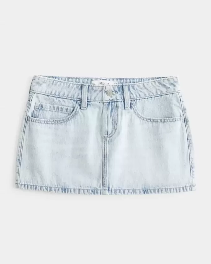 Mini gonna-pantalone in denim chiaro a vita bassa