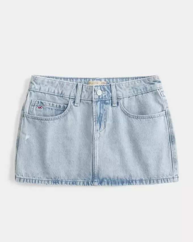 Mini gonna-pantalone in denim chiaro a vita bassa