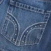 Mini gonna-pantalone in denim con borchie a vita bassa