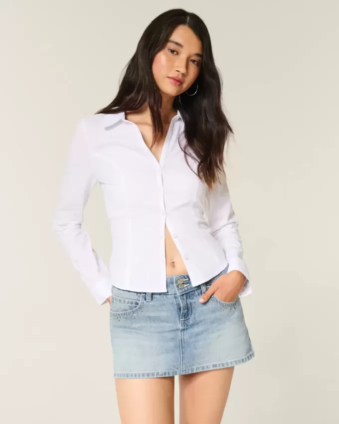 Mini gonna-pantalone in denim con borchie lavaggio chiaro