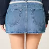 Mini gonna-pantalone in denim con lacci in pizzo