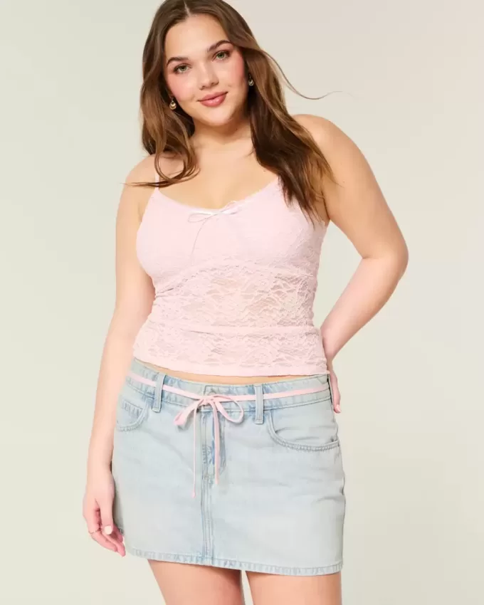 Mini gonna-pantalone in denim con lacci lavaggio chiaro