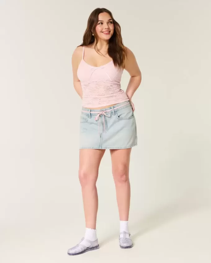 Mini gonna-pantalone in denim con lacci lavaggio chiaro