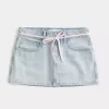 Mini gonna-pantalone in denim con lacci lavaggio chiaro