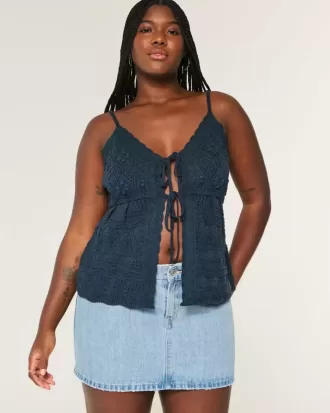 Mini gonna-pantalone in denim lavaggio medio a vita bassa