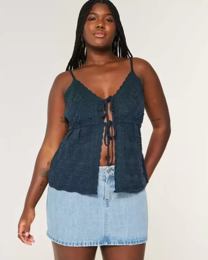 Mini gonna-pantalone in denim lavaggio medio a vita bassa