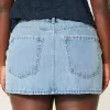 Mini gonna-pantalone in denim lavaggio medio a vita bassa