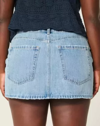 Mini gonna-pantalone in denim lavaggio medio a vita bassa