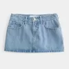 Mini gonna-pantalone in denim lavaggio medio a vita bassa