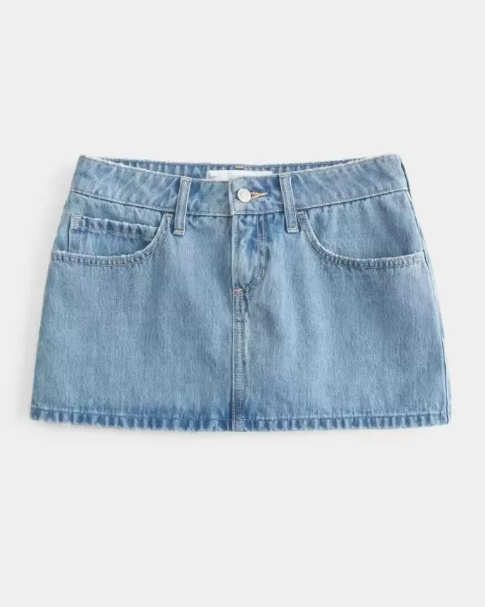 Mini gonna-pantalone in denim lavaggio medio a vita bassa