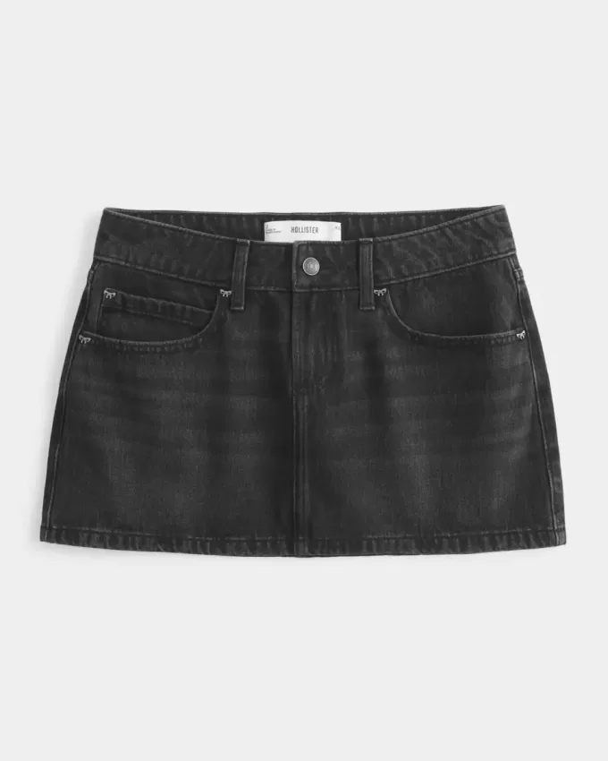 Mini gonna-pantalone in denim nero lavato a vita bassa