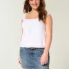 Mini gonna-pantalone in denim ricamato a vita bassa