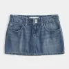 Mini gonna-pantalone in denim ricamato a vita bassa