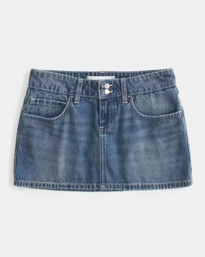 Mini gonna-pantalone in denim ricamato a vita bassa