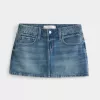 Mini gonna-pantalone in denim ricamato lavaggio medio Mini gonna-pantalone in denim ricamato lavaggio medio