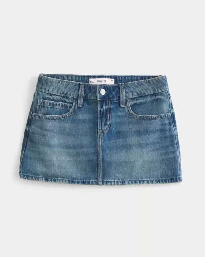 Mini gonna-pantalone in denim ricamato lavaggio medio Mini gonna-pantalone in denim ricamato lavaggio medio