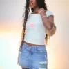 Mini gonna-pantalone in denim scuro strappato a vita bassa Mini gonna-pantalone in denim scuro strappato a vita bassa