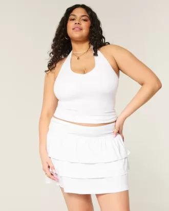 Mini gonna-pantalone in maglia con volant
