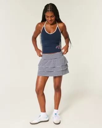 Mini gonna-pantalone in maglia con volant